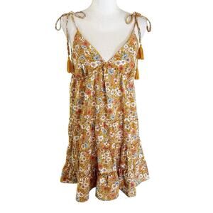 No Comment Womens Floral Babydoll Dress Size Medium Tassel Hippie Cottagecore